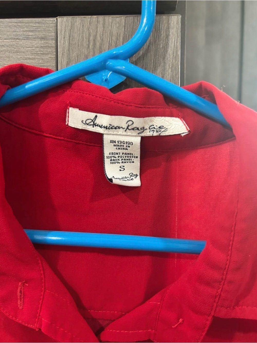 American Rag Red Semi-Sheer Button-Down Blouse - Picture 3 of 3